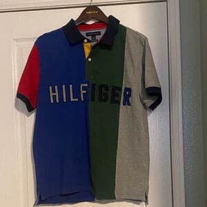 Tommy Hilfiger Multicolor Panel Polo - Blue, Green, Gray, Red, Yellow